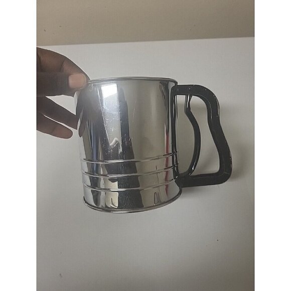 Vintage Chrome Flour Sifter Silver with Black Handle Made in Japan - Picture 2 of 16
